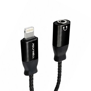 POLYWELL 寶利威爾 音源耳機轉接線 適用iPhone Lightning轉3.5mm母 可聽歌 無通話 13cm, 黑色, 1條