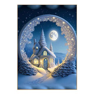 創彩 5D鑽石畫組 40x30cm, 雪景小屋, 1組