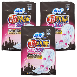 SOFY 蘇菲 超熟睡 超薄細緻棉柔 衛生棉, 35cm, 8片, 3包