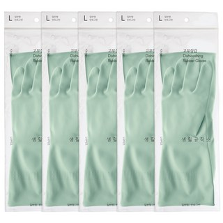 생활공작소 라텍스 고무장갑 일반형 양손 세트, 민트, 대(L), 5개