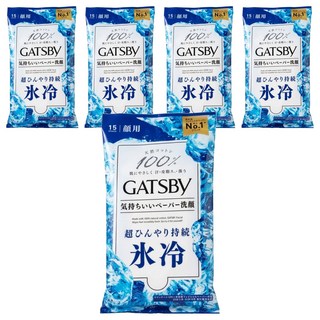GATSBy 顏用涼感濕巾 冰涼皂香, 15張, 5包