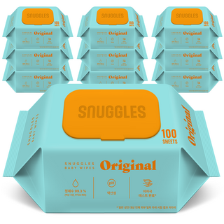 스너글스 오리지널 유아용 저자극 아기물티슈 캡형, 10팩, 100매, 50g