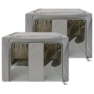 Havity 優質加厚可折疊鋼絲耐用大號布藝生活箱, 灰色, 2個