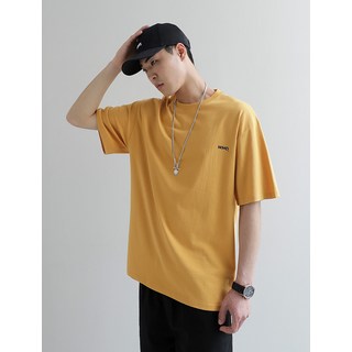 WHO.DINGS 半標誌透氣短袖T恤, 芥末黃