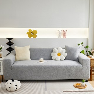 好物良品 短毛保暖 防貓抓 高彈力立體提花彈力沙發罩 2人座, 簡約灰, 1個