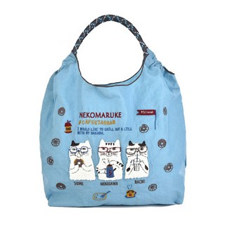 kUSUgURU JAPAN 日本眼鏡貓 手提包 環保袋日本刺繡尼龍購物袋 NEKOMARUKE貓丸款