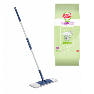 3M Scotch-Brite 百利 全觸控雙效桿式拖把 藍色標準型 + 基本款清潔擦布 60張, 1組