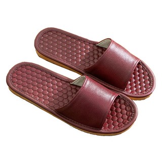 LIKEHOUSE 真皮頭層牛皮蜂巢紋防滑室內拖 LS17, 酒紅色, 1雙