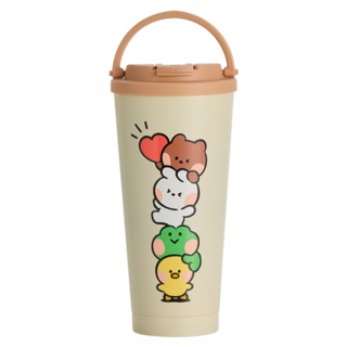 Hiromimi LINE FRIENDS minini 手提不鏽鋼杯-HAPPY, 銀色, HAPPY 銀色, 750ml, 1個