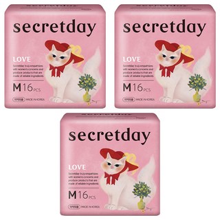 secretday 韓國原裝進口 Love系列 衛生棉 蝶翼, M(24.5cm), 3包, 16片
