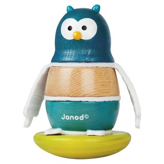 Janod 層層疊搖滾樂 不睡覺貓頭鷹 造型可愛逗趣不倒翁 櫸木材質細心打磨 訓練孩童手眼協調, 1個