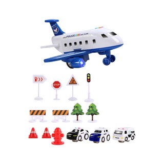 cute stone 盟石 兒童仿真警察變形聲光飛機套裝玩具組 15件豐富配件 燈光音樂或仿真音效, 1組