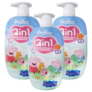 Probo 博寶兒 植萃洗髮沐浴露 佩佩豬 柚果香氛, 500ml, 3瓶