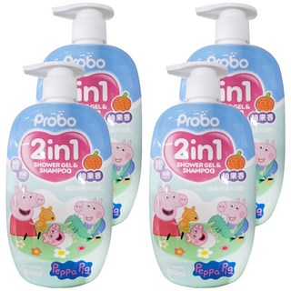 Probo 博寶兒 植萃洗髮沐浴露 佩佩豬 柚果香氛, 500ml, 4瓶