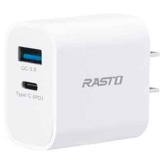 RASTO 20W PD+QC3.0雙孔快速充電器, RB30, 1個
