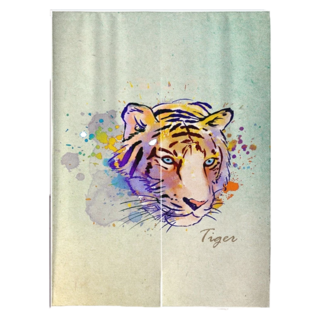 小銅板 白亞麻門簾, 水彩老虎