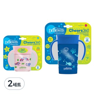 닥터브라운 NEW 정글 360도 흘림방지 트레이닝 손잡이 컵 200ml + 300ml 세트, 핑크(200ml), 블루(300ml), 2세트