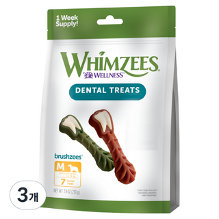 웰니스윔지스 강아지 위클리백 브러쉬즈모양 강아지껌 M, 210g, 3개, 덴탈껌