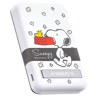 PEANUTS 史努比 晶磁系列 支架磁吸無線充行動電源 10000mAh, PSN-143, 黑緞帶