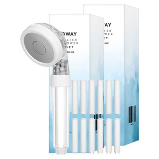 해피달링 수압 조절 3웨이 필터 샤워기 + 필터 12p 세트, 2개, 화이트