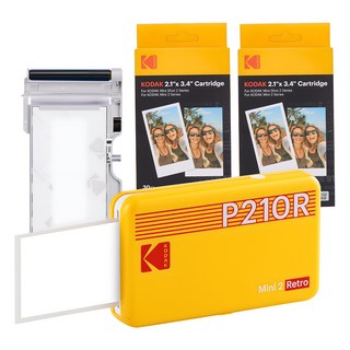 코닥 미니 2 레트로 포토프린터 휴대용 + 카트리지 68매 번들, P210R, Yellow