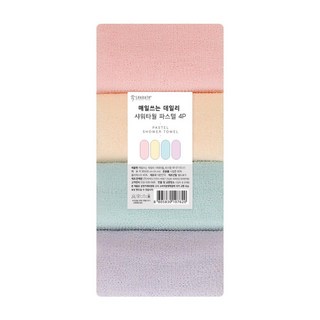 SHABATH 每日使用粉彩色沐浴巾, 1組, 藍色+紫色+粉紅色+黃色, 4入