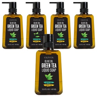 OLIVOS 奧莉芙的橄欖手工皂 土耳其冷壓初榨橄欖油液態 綠茶 問題肌推薦, 450ml, 5個