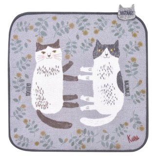 kUSUgURU JAPAN 日本眼鏡貓 日本正版商品 Nagonago-san系列 紗布絨手帕毛巾, 灰色