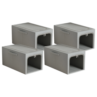 小麥購物 牛津布衣物收納箱 C464 可折疊 灰色, 4個, 47 x 35 x 30cm