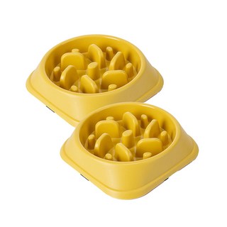 Gato 寵物慢食防噎飼料碗, 2個, 黃色