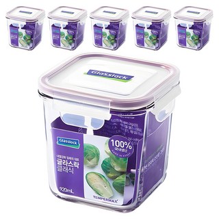 글라스락 퍼플에디션 정사각 도어포켓 밀폐용기, 6개, 920ml