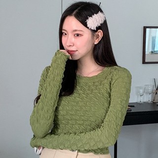 時尚黑女款Daisy圓領波浪修身T恤 cpt13490k38