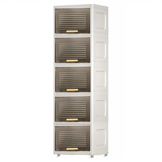 AOTTO 創意傢俱 40面寬翻蓋附輪5層收納櫃，優質PP材質，底部滑輪設計, AC-085BK, 1個