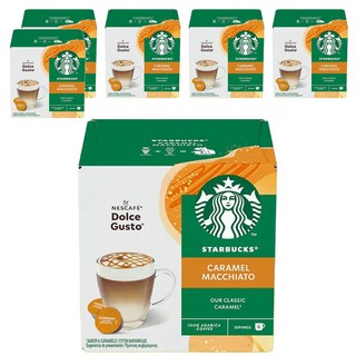 STARBUCKS 星巴克 NESCAFE 雀巢咖啡 Dolce Gusto 多趣酷思 焦糖瑪奇朵咖啡膠囊 咖啡膠囊5.5g 6顆 + 牛奶膠囊15.8g 6顆, 6盒, 21.3g, 12顆