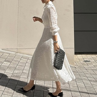 ViVEMO 羅蘭絲蕾絲 賓客穿搭 正式場合穿搭 長版連身裙 12531, 白色