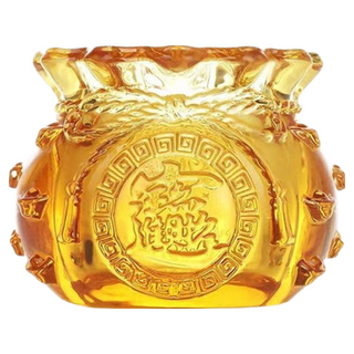 原藝坊 福袋琉璃聚寶盆套組, 七彩/黃水晶, 兩款可選 (送元寶12顆), 10 x 8cm