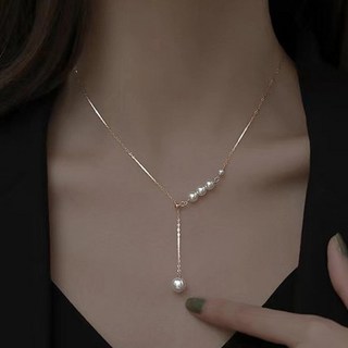 PEONIST 女性Y字長款垂墜珍珠吊墜項鍊