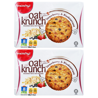 Munchy's 麥奇燕麥餅 草莓黑加侖口味 8包裝, 208g, 2袋