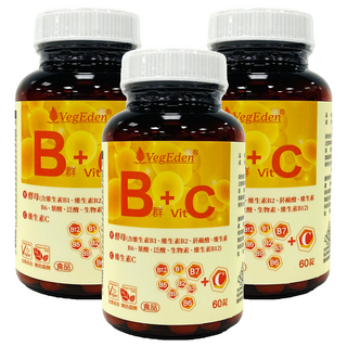 VegEden 蔬食伊甸園 酵母B群 + 維生素C錠，補充每日營養所需, 490mg, 60顆, 3罐