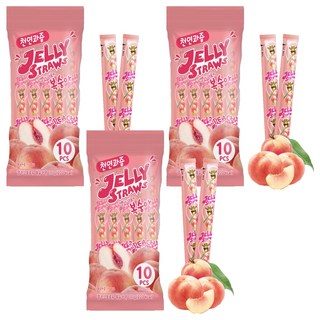 JELLY STRAWS 寒天果凍條 水蜜桃口味 10條入, 3袋, 193g