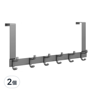 太空鋁門後掛鉤 上下鉤設計 雙倍吊掛收納 美觀不易生鏽 6鉤, 槍灰色, 2個