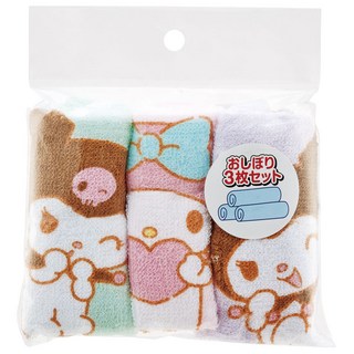 Skater 毛巾3入組, 美樂蒂&庫洛米 紫色 + 粉色 + 綠色, 1組