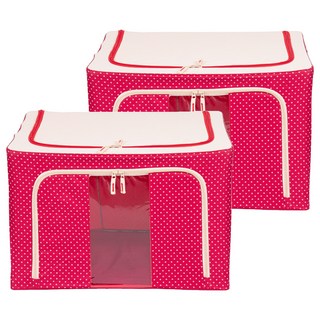 衣物棉被鋼架收納箱 牛津布款 100L, 紅色圓點, 2個