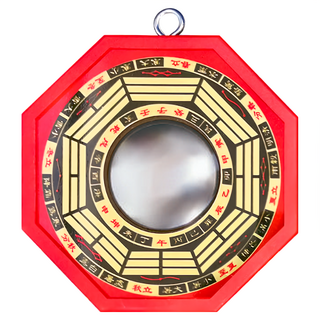 財神小舖 居家鎮宅 小八卦鏡 FA-3305-1 直徑10cm, 八卦凸鏡 金色 + 紅色, 1個