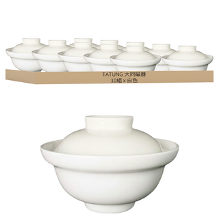 TATUNG 大同磁器 附蓋麵碗 - 優質磁器 附蓋保溫 家庭聚餐適用, 10組, 白色