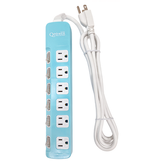 Tyson 太順電業 QPOWER 太超值 3孔6開6插延長線插座 TS-376A, 1.8m, 碧藍色, 1個