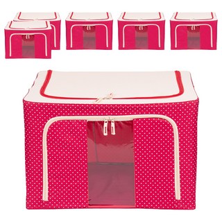 衣物棉被鋼架收納箱 牛津布款 100L, 紅色圓點, 6個