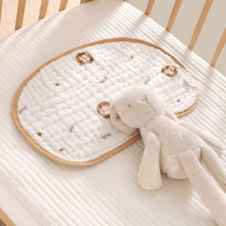 愛北鼻 純棉10層紗嬰兒拍嗝紗布枕巾, 柔軟透氣吸濕排汗，可愛小獅子圖案，寶寶安心好眠, 1入, 白色, 25 x 40cm