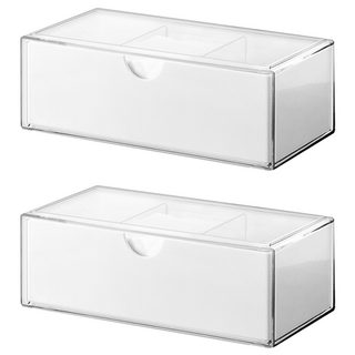 懶角落 組合鏡櫃收納盒 PET材質, 20 x 10 x 7cm, 透明抽屜分格款, 2個