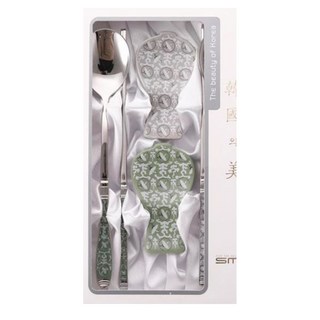 SMF 青瓷白瓷陶瓷餐具2入禮盒組, 1個, 青瓷 + 白瓷, 湯匙 + 筷子 + 筷架